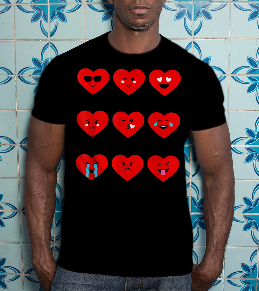 Heart Emoticon Valentines With Cute Faces And Expressions T-Shirt