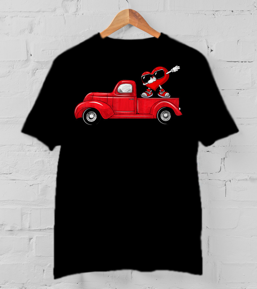 Valentines Heart Figure Riding Classic Red Truck T-Shirt