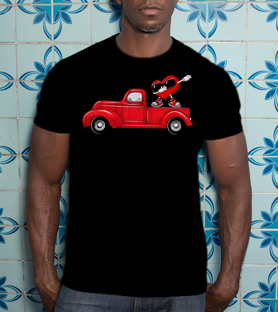 Valentines Heart Figure Riding Classic Red Truck T-Shirt