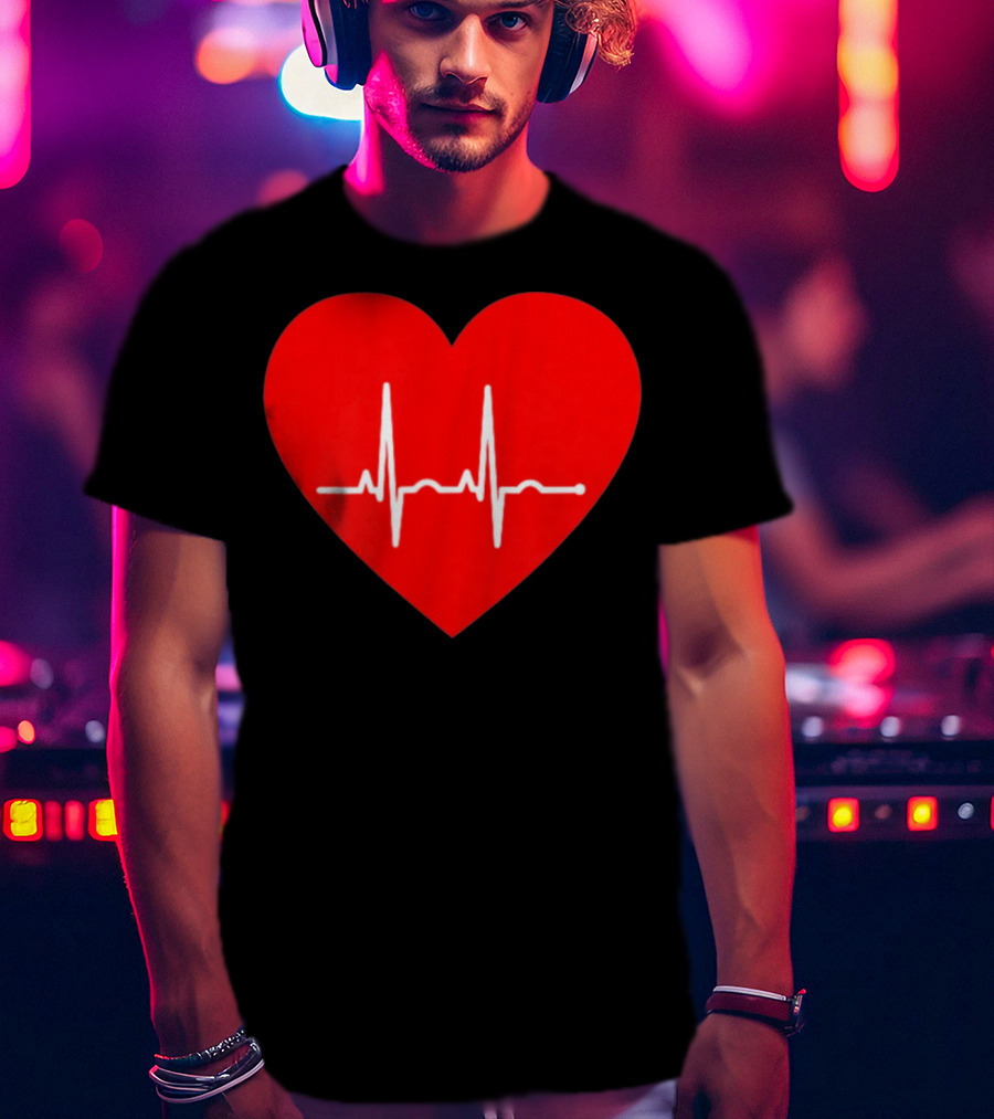 Red Heart With EKG Heartbeat Line T-Shirt