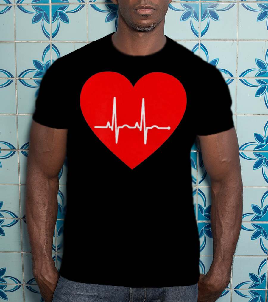 Red Heart With EKG Heartbeat Line T-Shirt