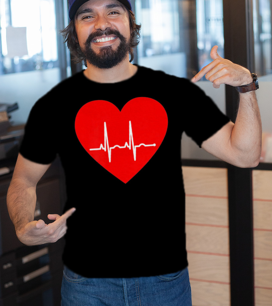 Red Heart With EKG Heartbeat Line T-Shirt