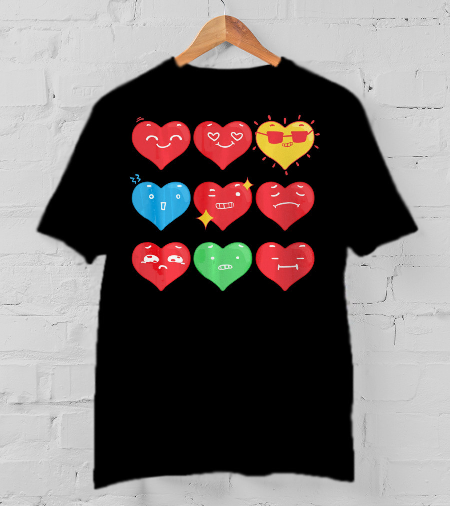 Heart Emoji Expressions Smiling Sunglasses Cute Faces Happy Sad T-Shirt