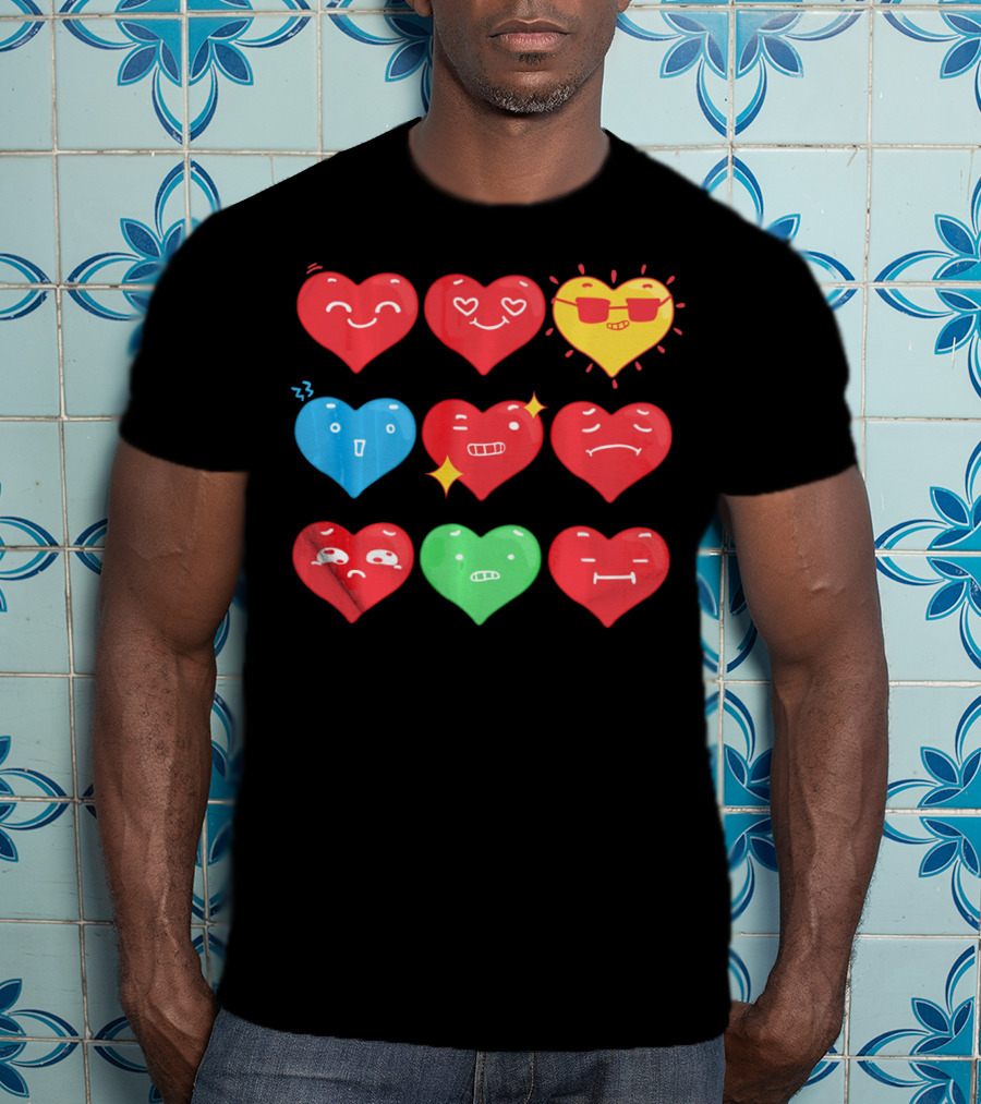 Heart Emoji Expressions Smiling Sunglasses Cute Faces Happy Sad T-Shirt