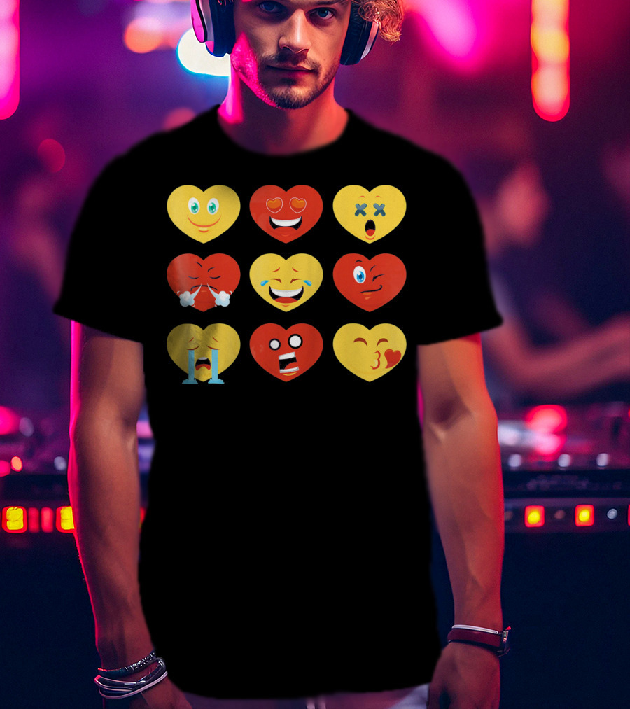 Valentines Day Heart Emoji Faces Collection T-Shirt