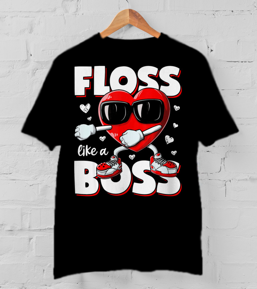 Floss Like A Boss Heart With Sunglasses Valentines Day T-Shirt