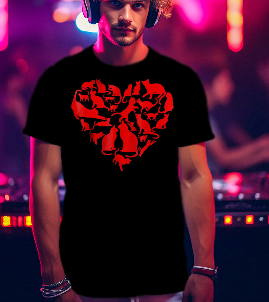 Heart Shaped Cats Valentines Day Kitten T-Shirt