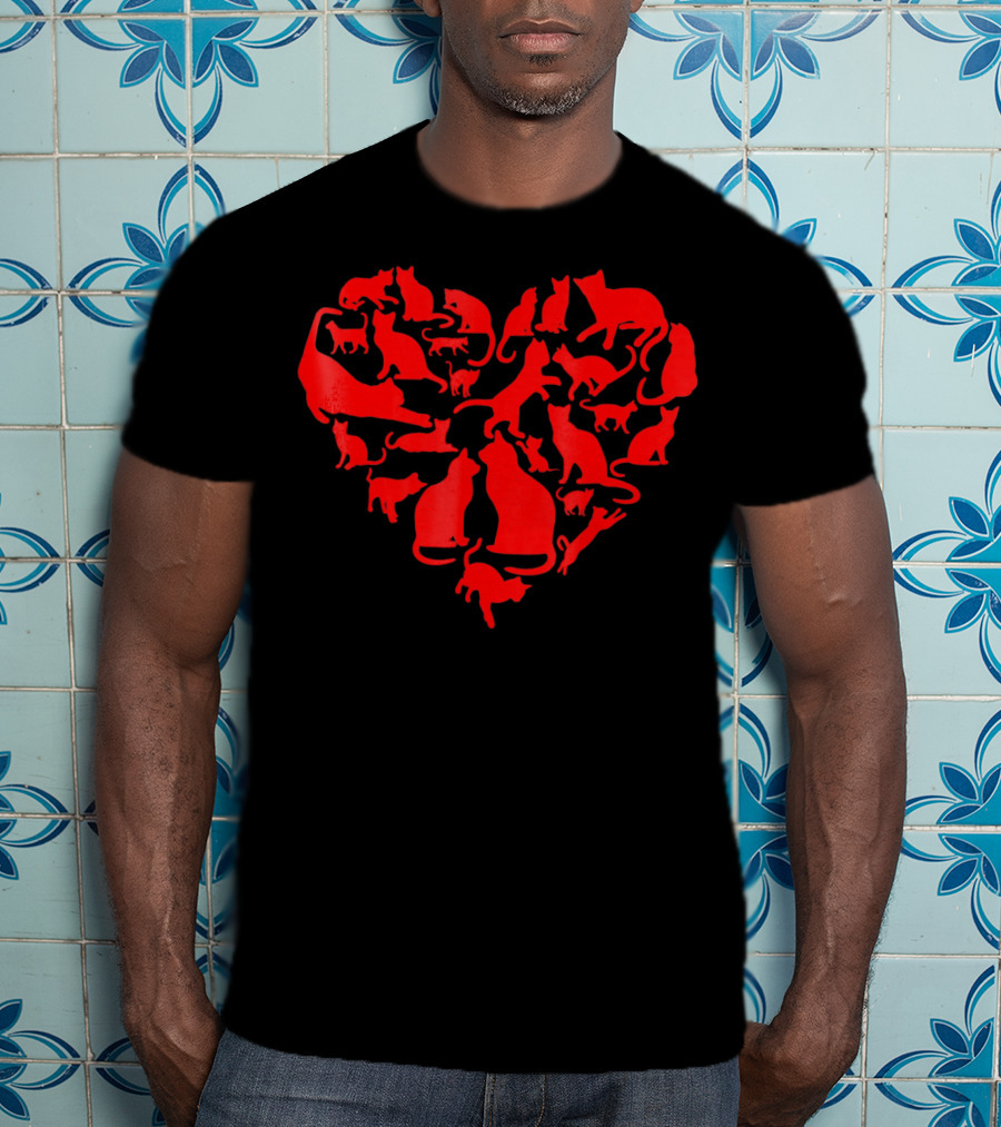 Heart Shaped Cats Valentines Day Kitten T-Shirt