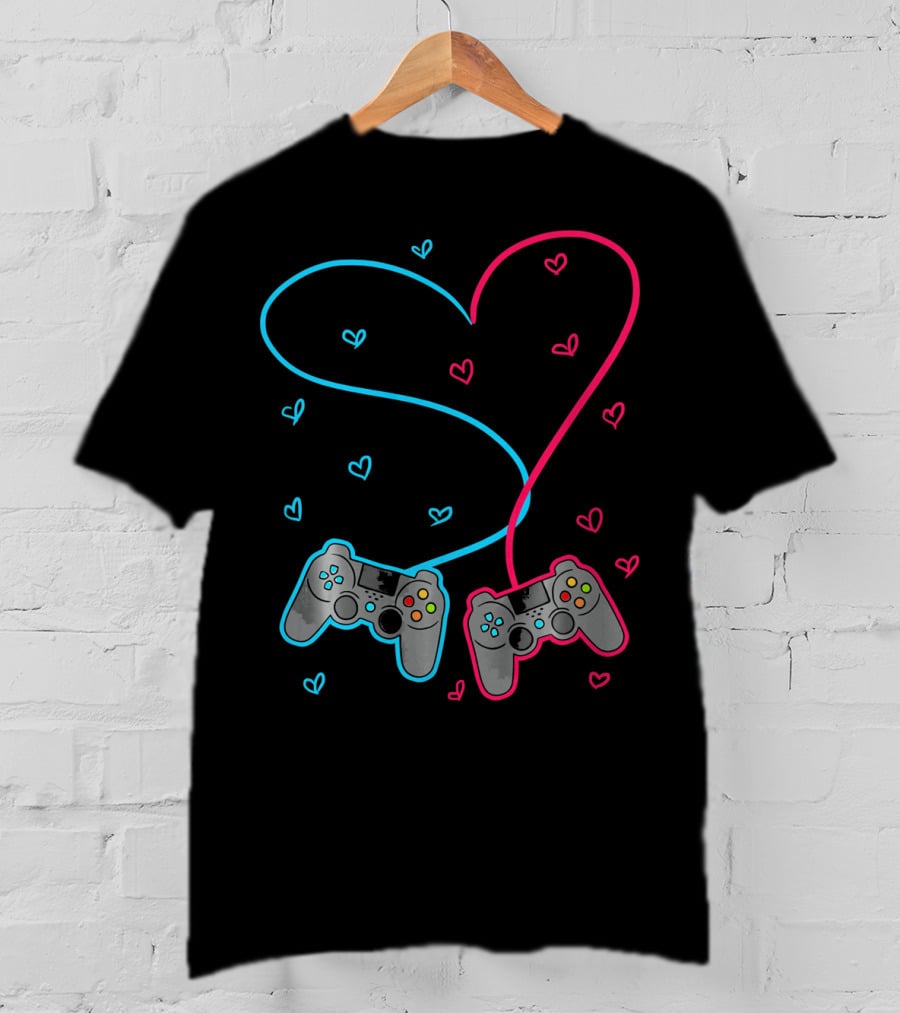 Heart Lovely Hearts Valen Game Controller Love T-Shirt