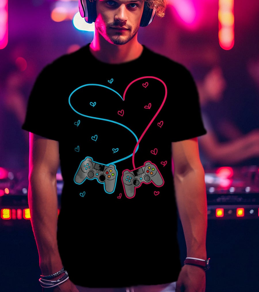 Heart Lovely Hearts Valen Game Controller Love T-Shirt