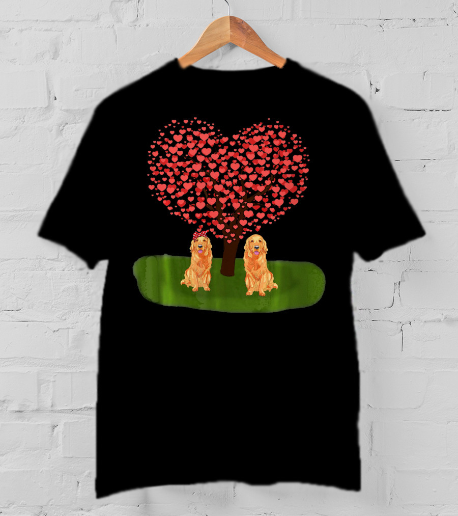 Valentine Heart Tree With Golden Retriever Duo T-Shirt