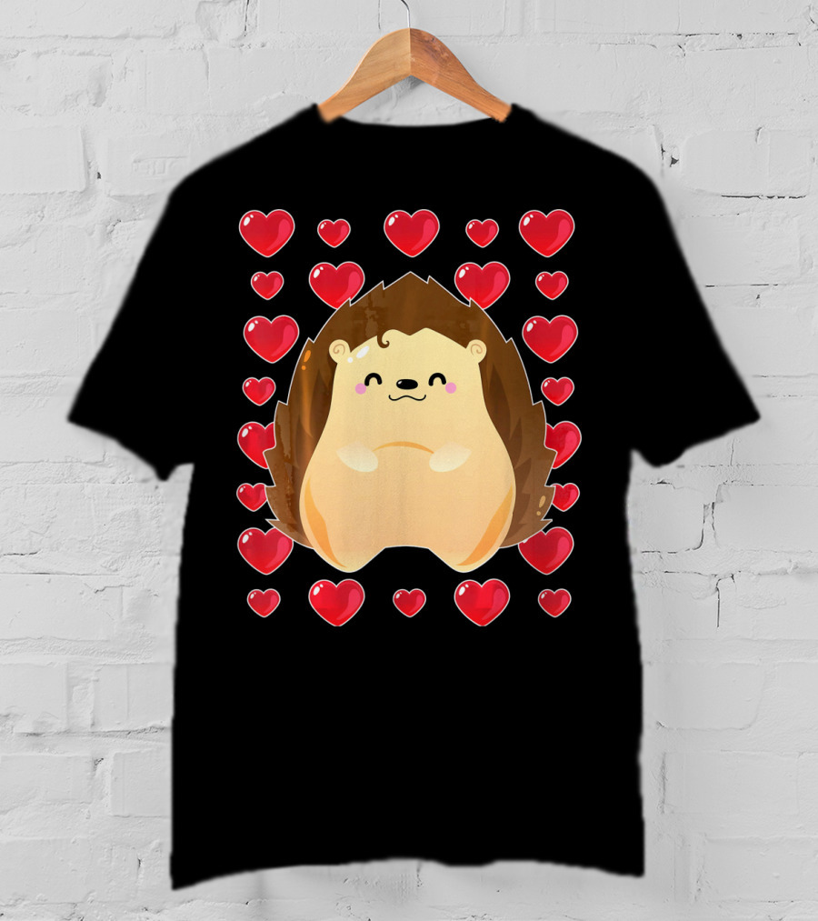 Hedgehog Surrounded By Hearts For Valentines Day T-Shirt