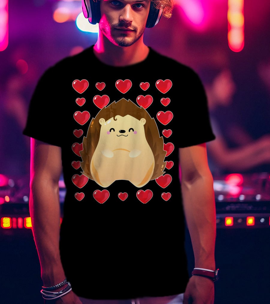 Hedgehog Surrounded By Hearts For Valentines Day T-Shirt