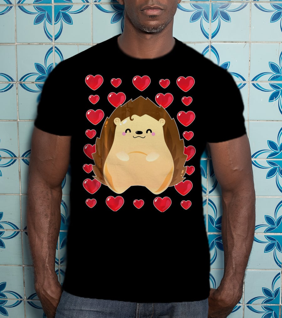 Hedgehog Surrounded By Hearts For Valentines Day T-Shirt