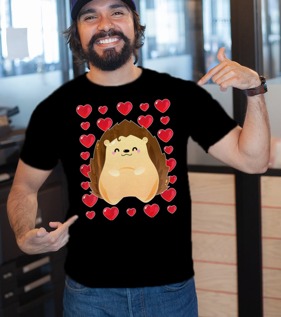 Hedgehog Surrounded By Hearts For Valentines Day T-Shirt