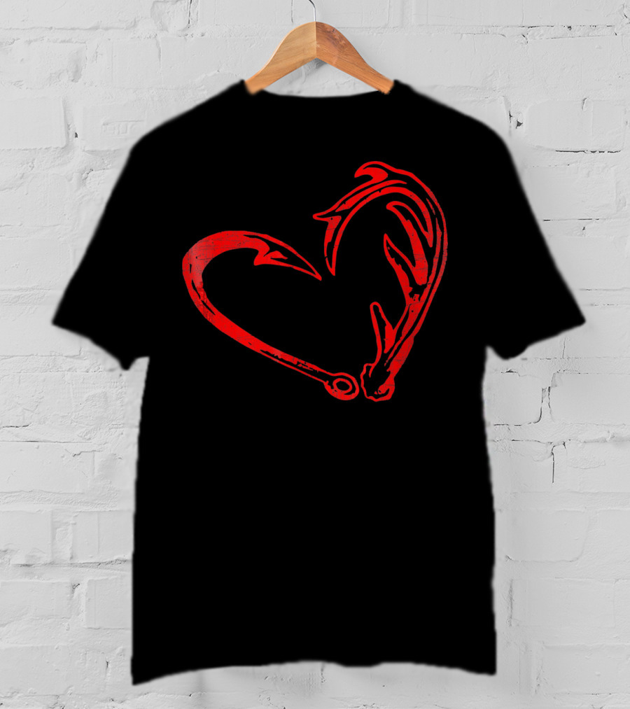 Hook And Antler Heart Fisherman Hunter Val T-Shirt