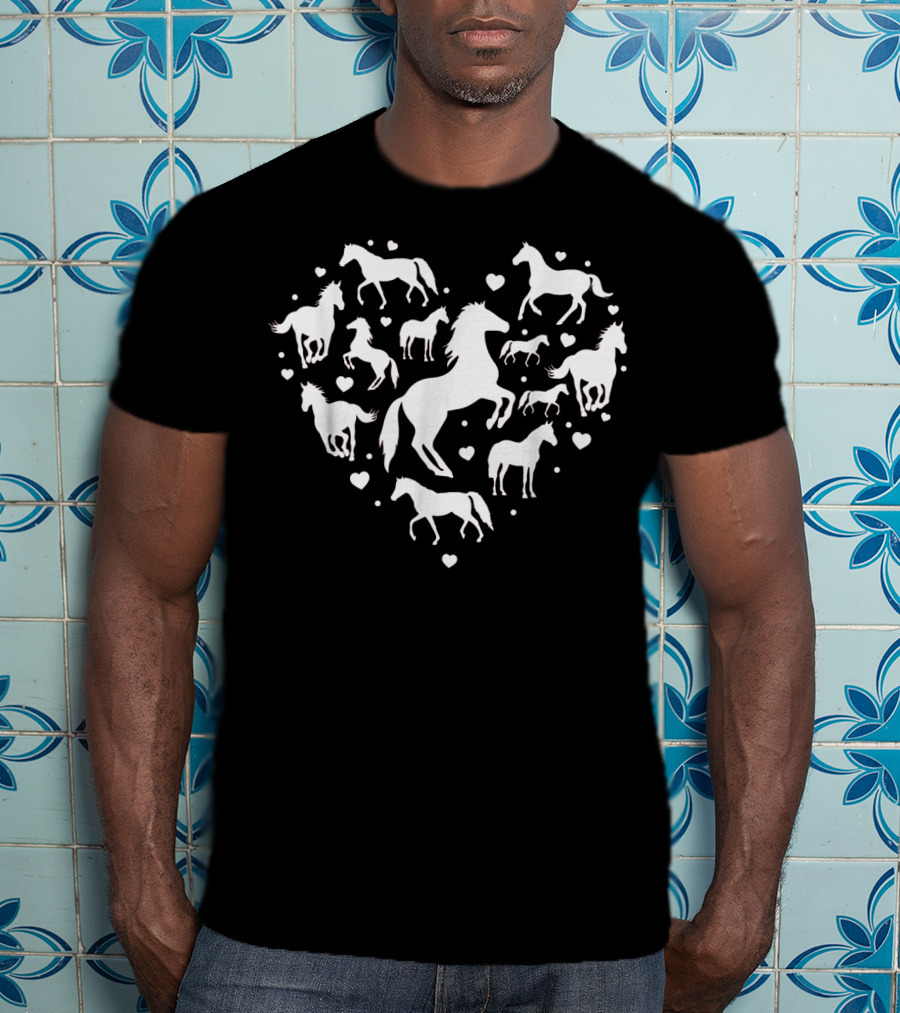 Horse Valentine Heart Design With Lovers T-Shirt