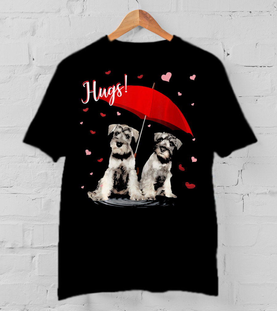 Hugs Schnauzers Under Red Umbrella With Hearts T-Shirt