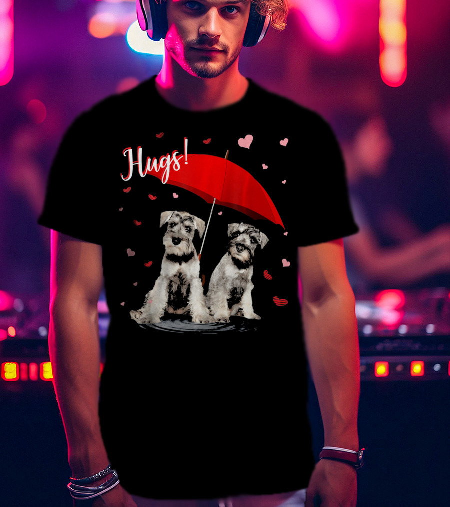 Hugs Schnauzers Under Red Umbrella With Hearts T-Shirt