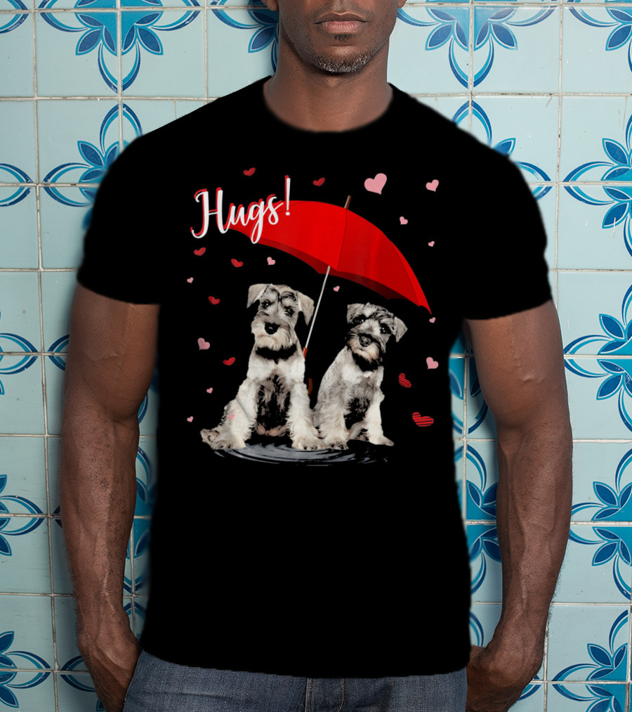 Hugs Schnauzers Under Red Umbrella With Hearts T-Shirt