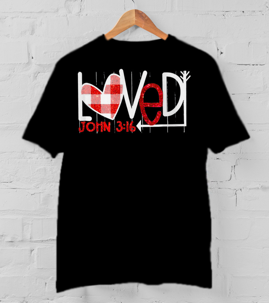 Loved John 3:16 Heart Checkered Arrow T-Shirt