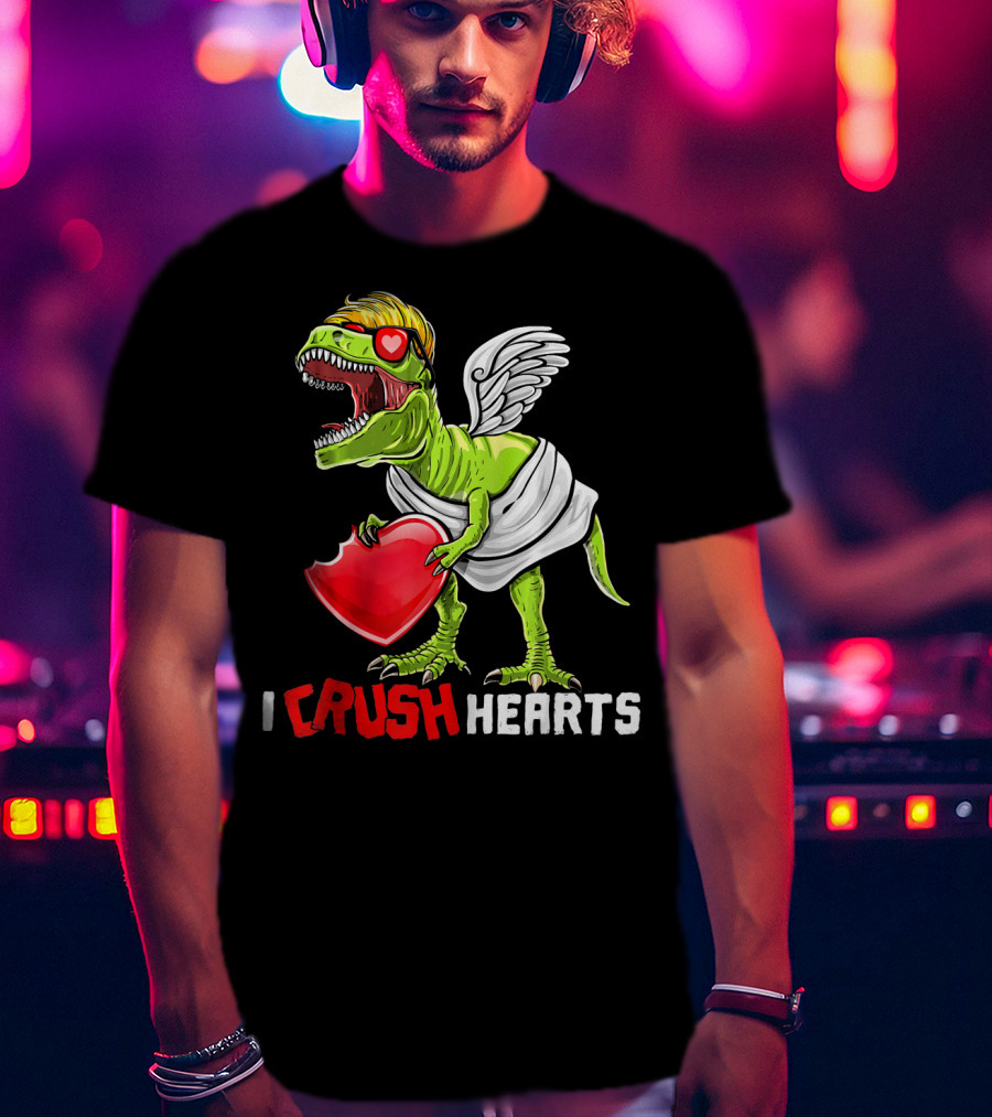 I Crush Hearts Valentine Day T-Rex With Wings And Heart T-Shirt