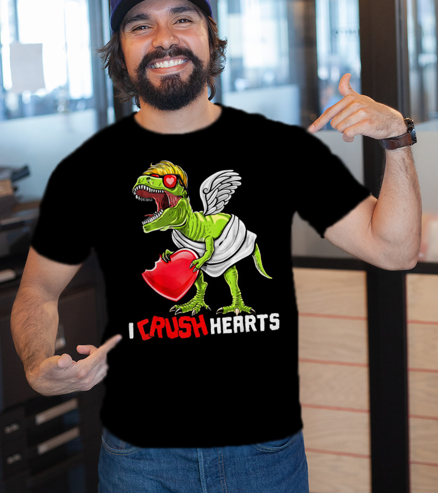 I Crush Hearts Valentine Day T-Rex With Wings And Heart T-Shirt