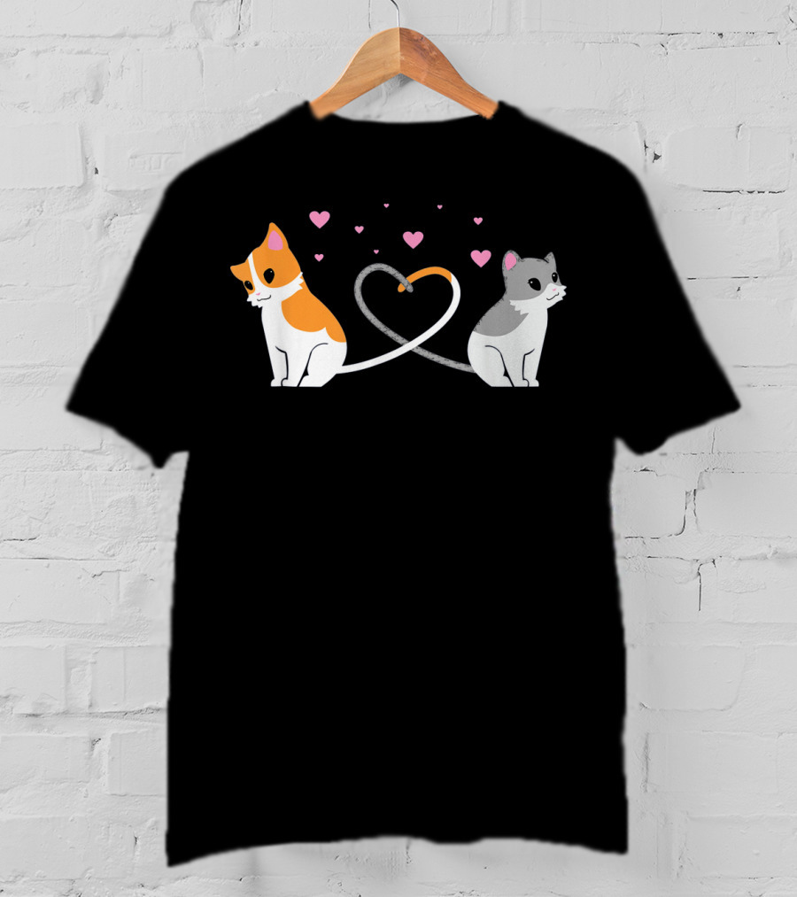 I Love My Cat Heart Tails Cats Lovers Couple T-Shirt