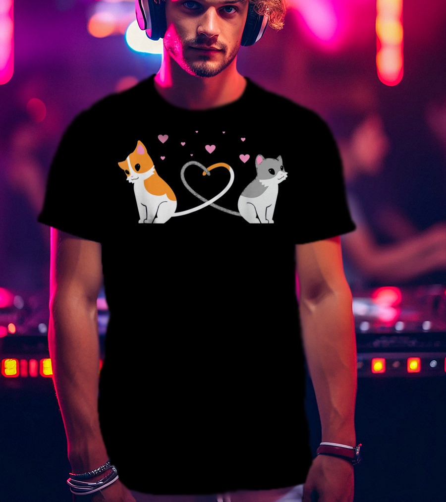 I Love My Cat Heart Tails Cats Lovers Couple T-Shirt
