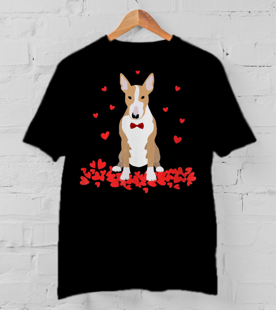 I Love My Bull Terrier Valentine Surrounded By Hearts And Red Bow Tie T-Shirt