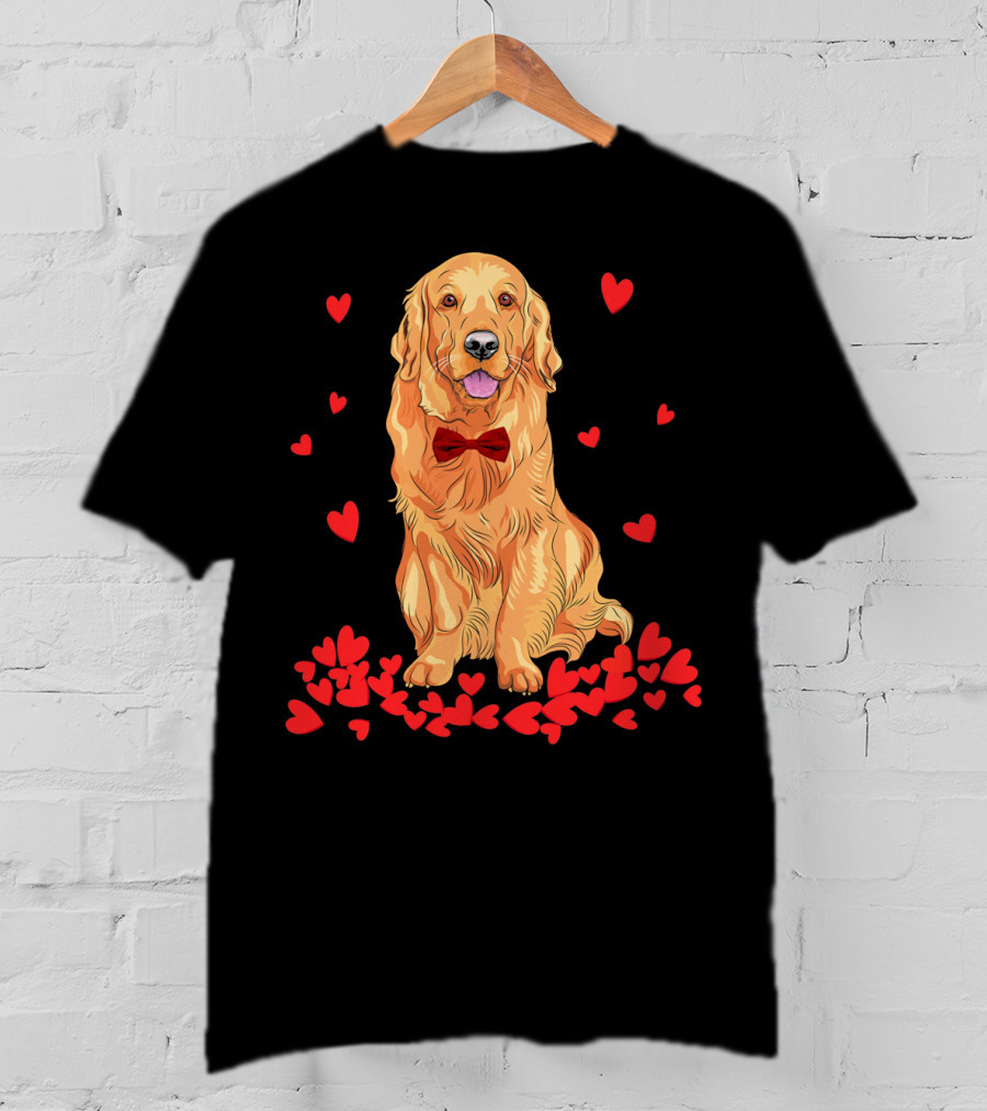 I Love My Golden Retriever Surrounded By Red Hearts T-Shirt