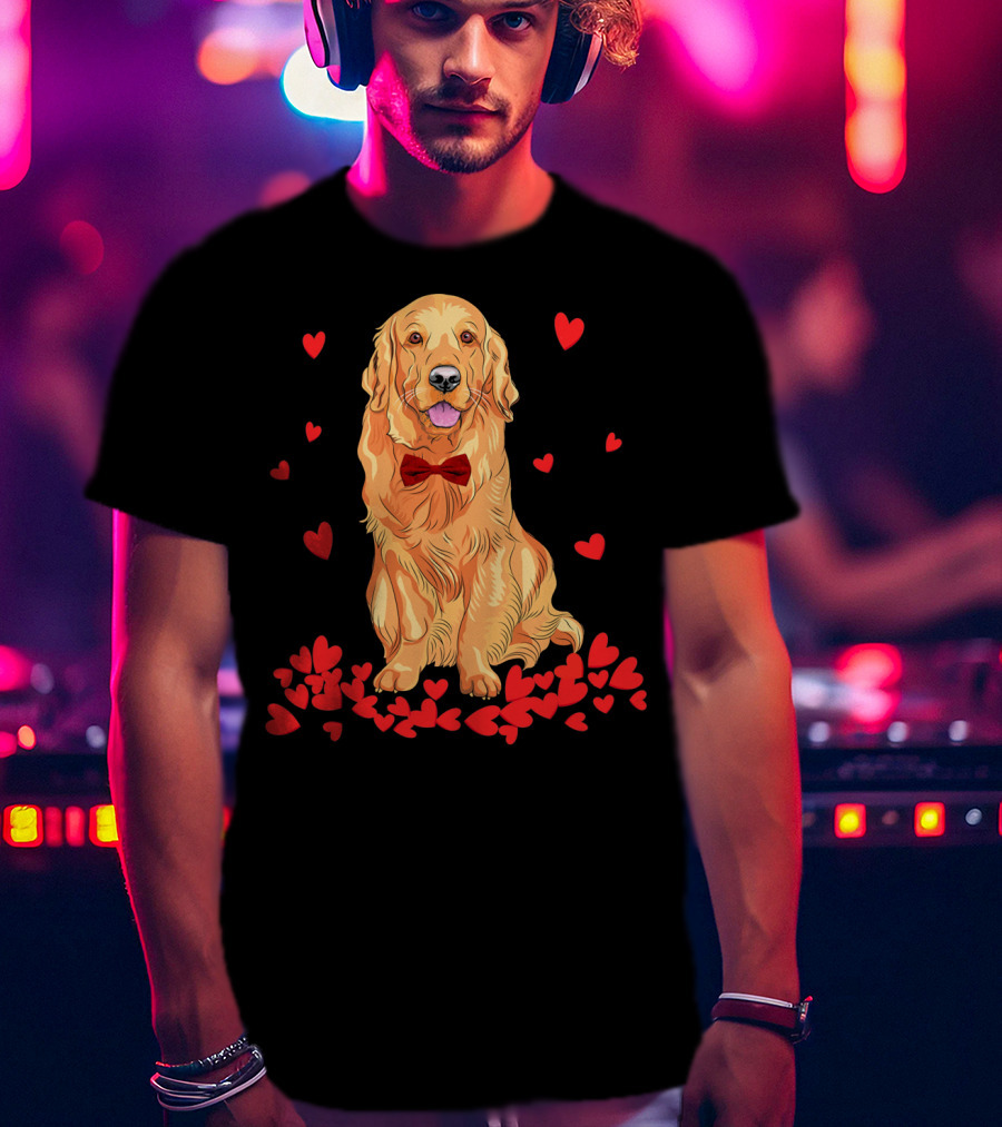 I Love My Golden Retriever Surrounded By Red Hearts T-Shirt