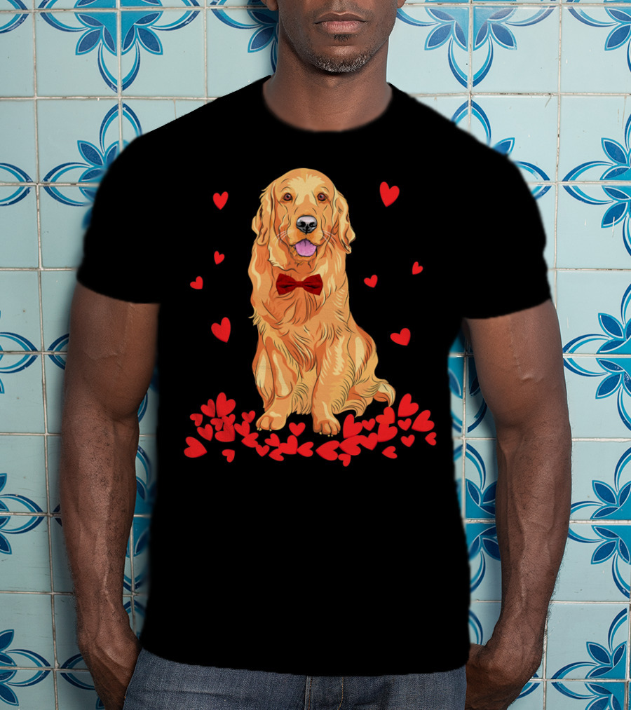 I Love My Golden Retriever Surrounded By Red Hearts T-Shirt