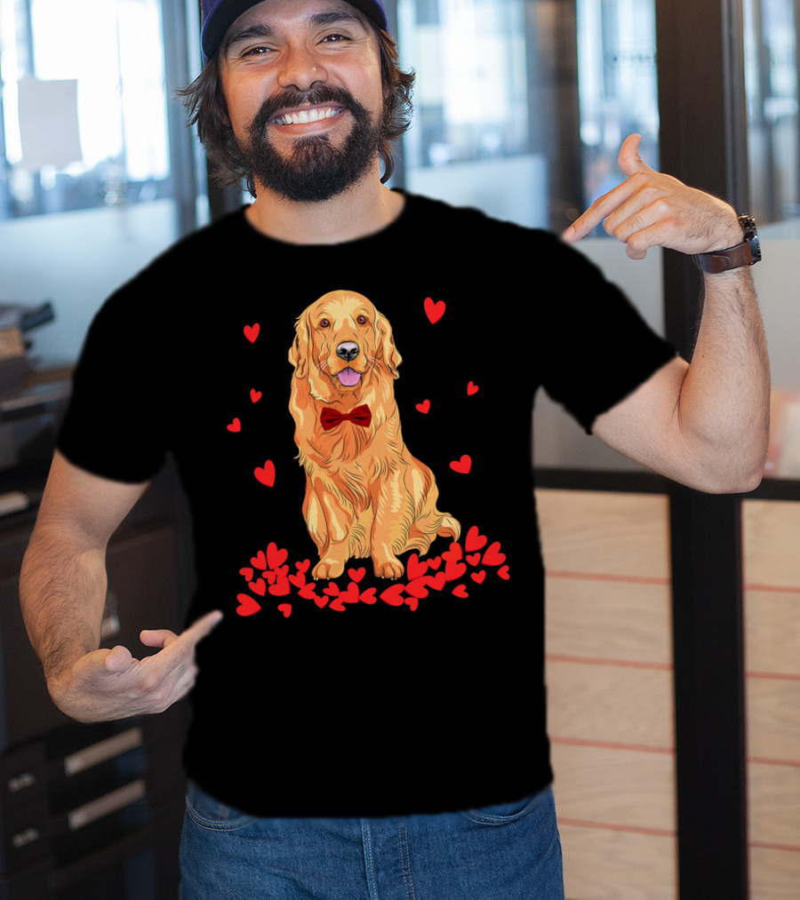 I Love My Golden Retriever Surrounded By Red Hearts T-Shirt