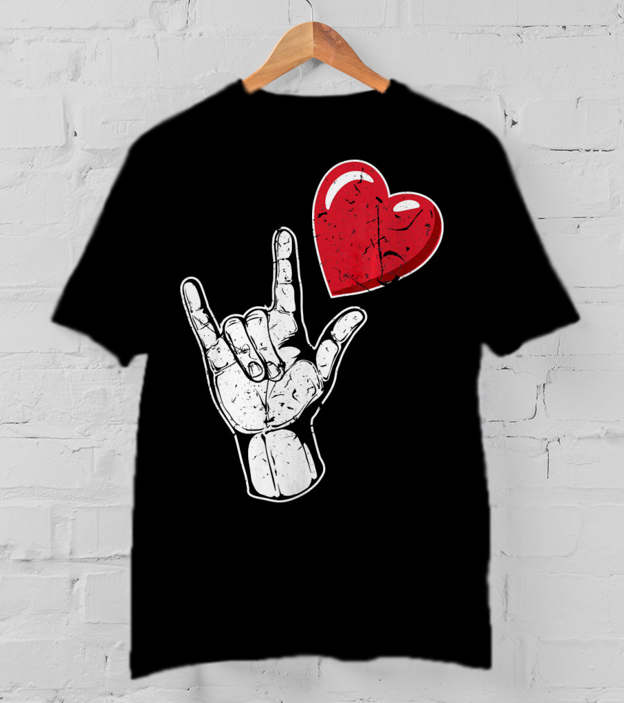 I Love You Hand Sign Red Heart Valentine's Day T-Shirt