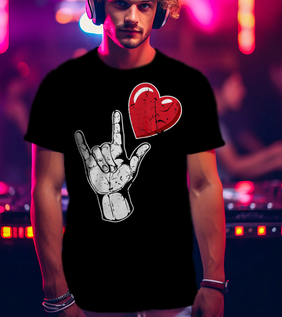 I Love You Hand Sign Red Heart Valentine's Day T-Shirt