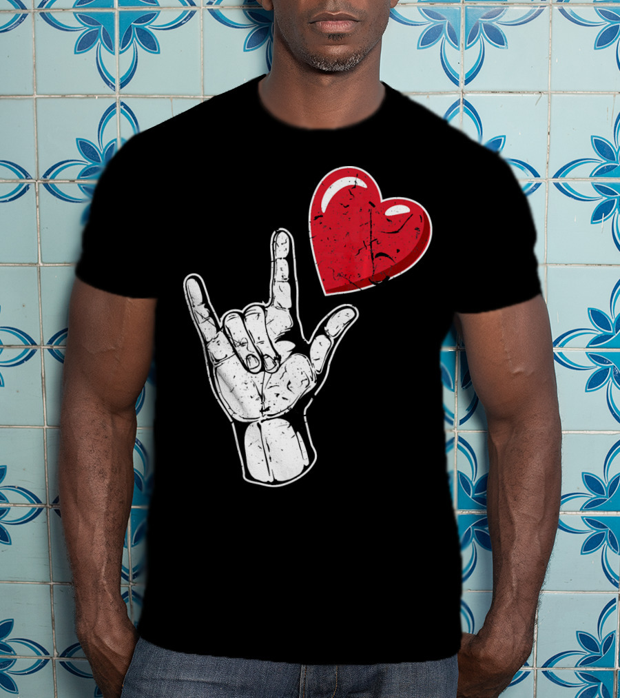 I Love You Hand Sign Red Heart Valentine's Day T-Shirt