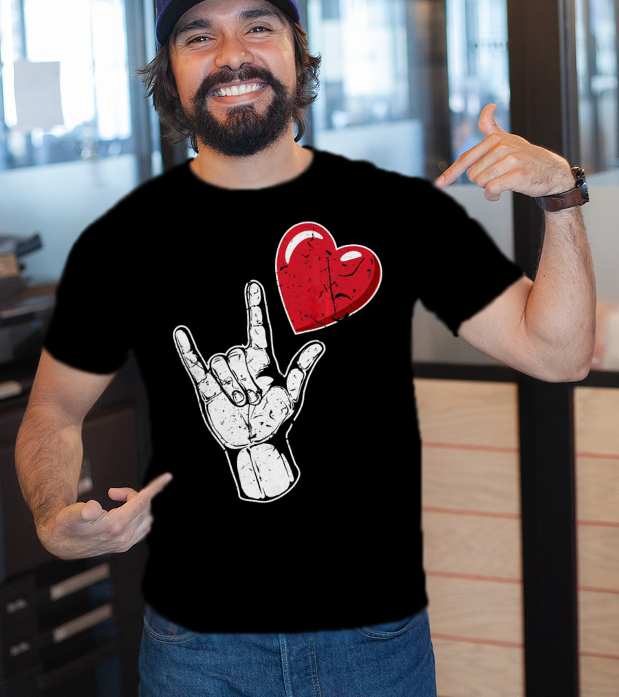 I Love You Hand Sign Red Heart Valentine's Day T-Shirt