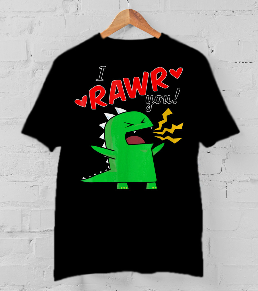 I RAWR You Cute Dinosaur Hearts And Lightning Cartoon T-Shirt