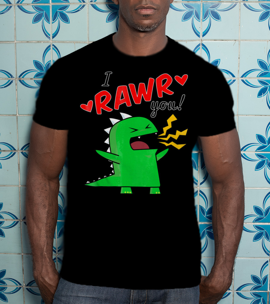I RAWR You Cute Dinosaur Hearts And Lightning Cartoon T-Shirt