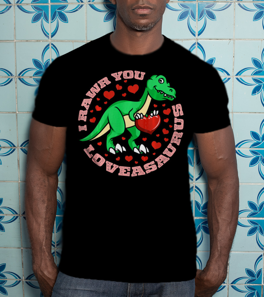 I Rawr You Loveasaurus Valentine Day Dinosaur Heart Circle T-Shirt