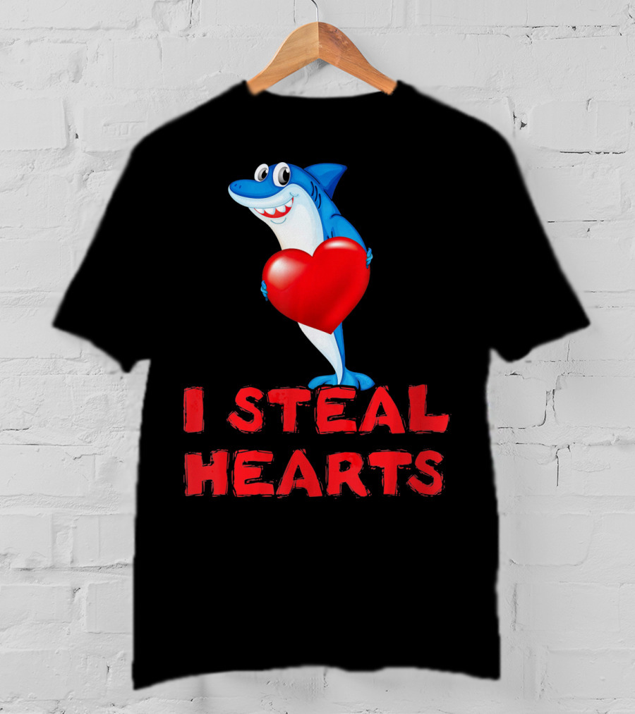 I Steal Hearts Shark Funny Valentines Day T-Shirt