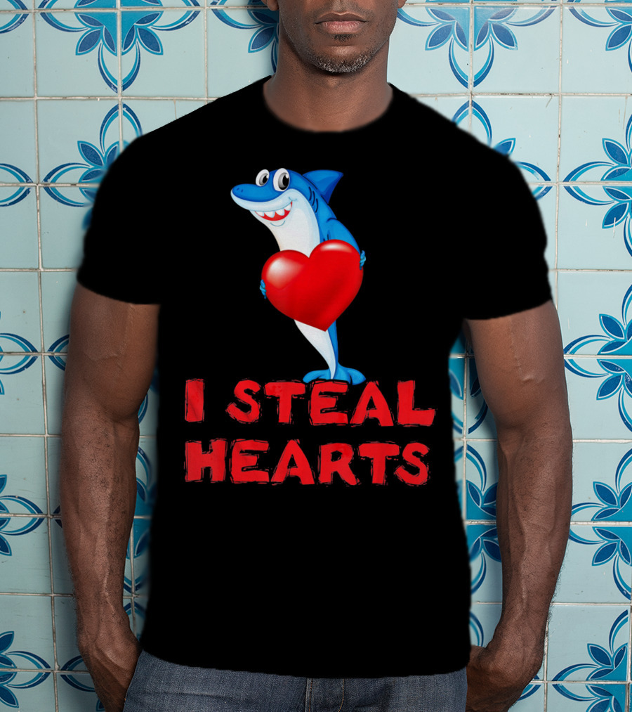 I Steal Hearts Shark Funny Valentines Day T-Shirt
