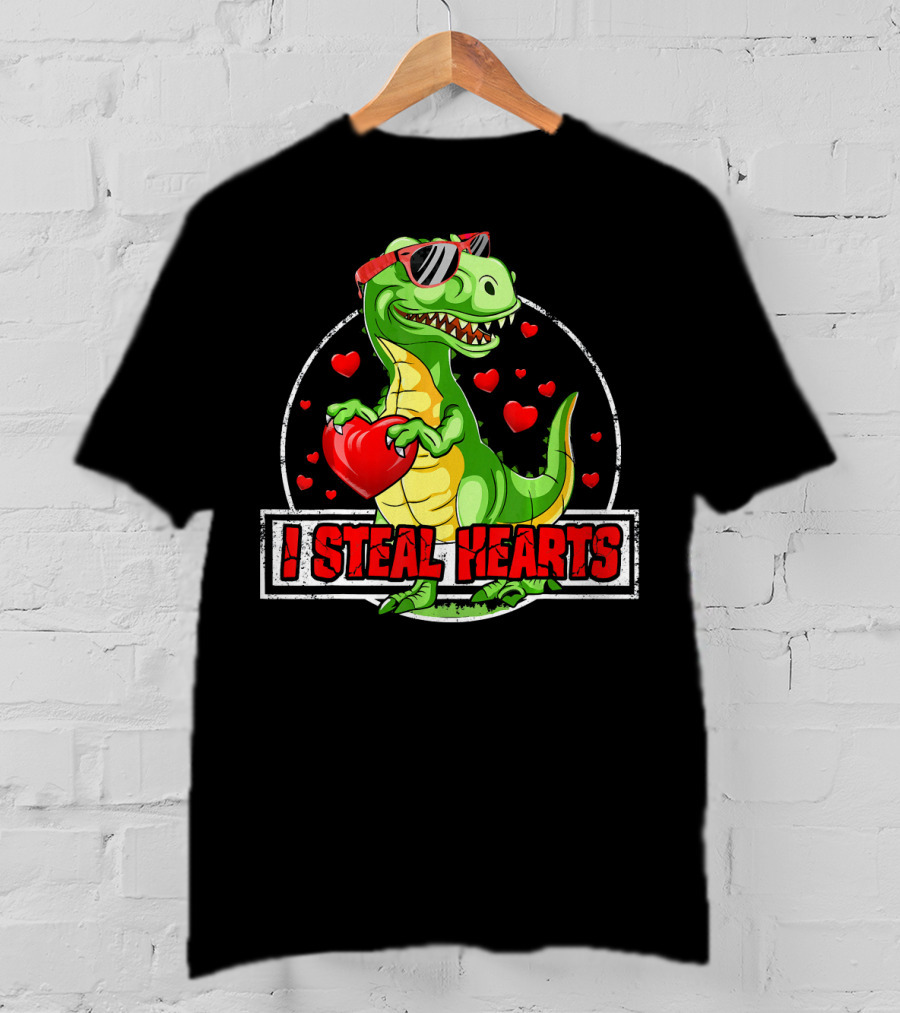 I Steal Hearts Dinosaur Rex Lovers Valentine's Day T-Shirt