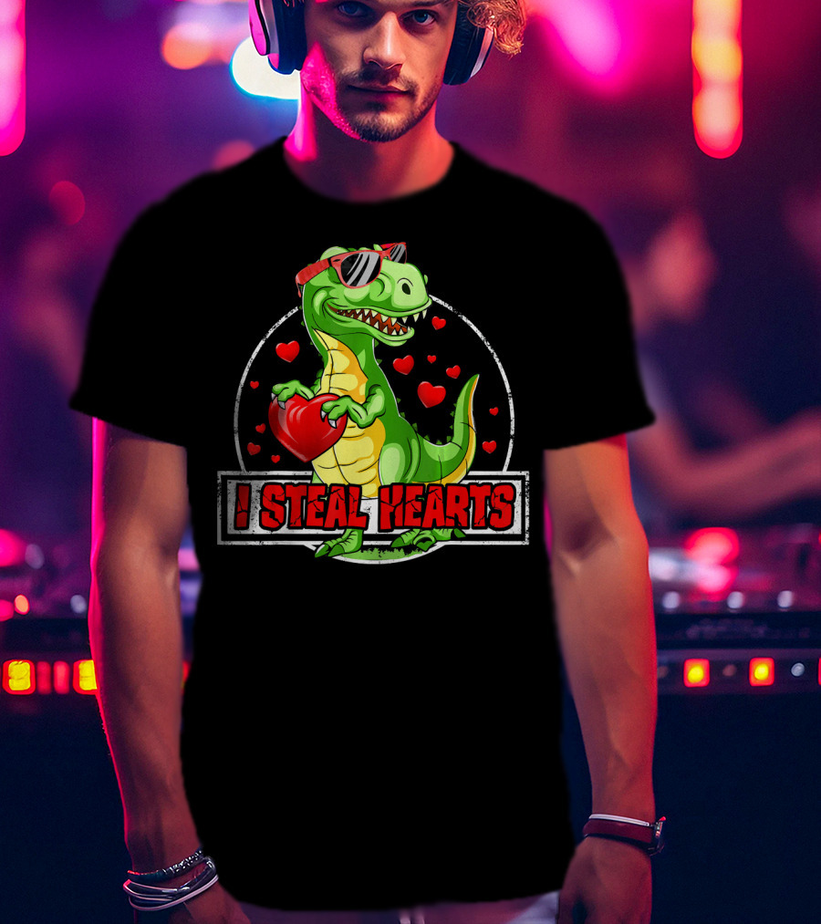 I Steal Hearts Dinosaur Rex Lovers Valentine's Day T-Shirt