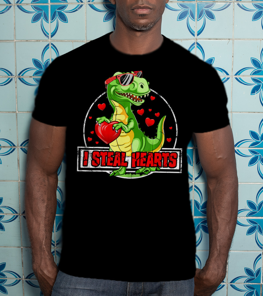 I Steal Hearts Dinosaur Rex Lovers Valentine's Day T-Shirt