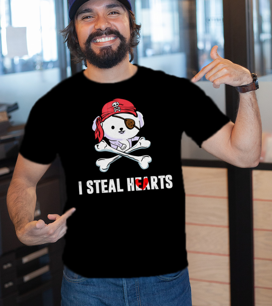 I Steal Hearts Bichon Frise Pirate With Eye Patch And Crossbones T-Shirt