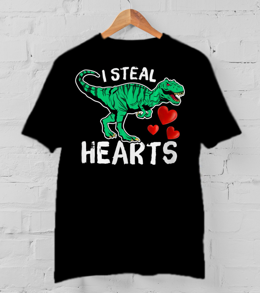 I Steal Hearts Dinosaur Valentine Day T-Rex And Hearts T-Shirt