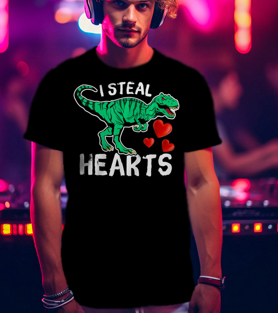 I Steal Hearts Dinosaur Valentine Day T-Rex And Hearts T-Shirt