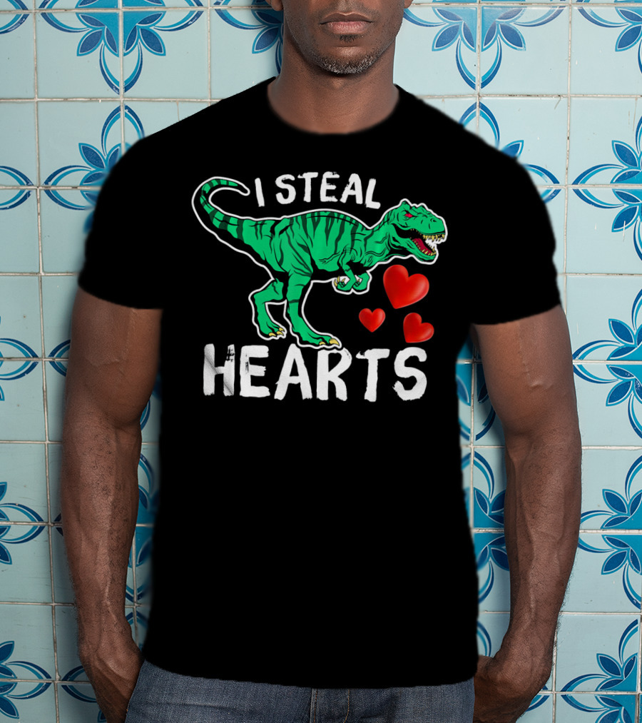 I Steal Hearts Dinosaur Valentine Day T-Rex And Hearts T-Shirt